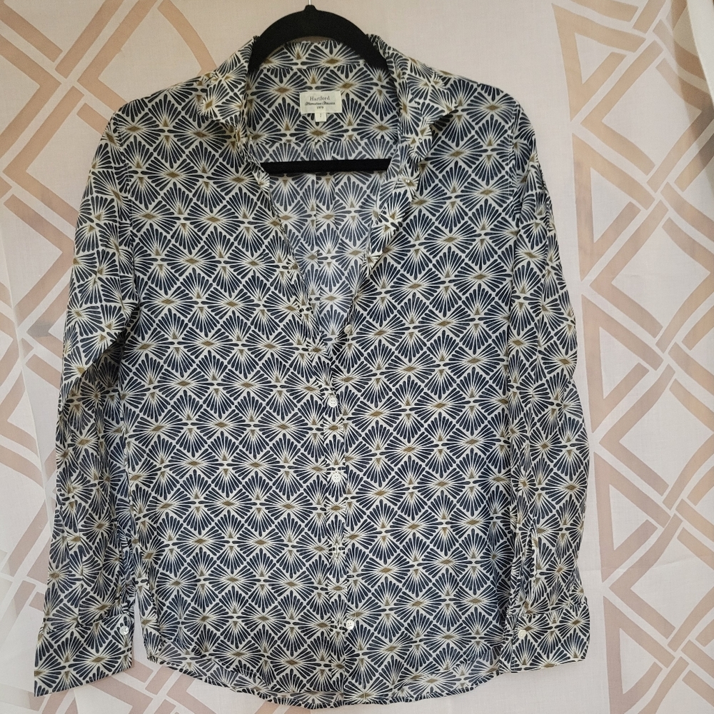 Hartford women's button-up  shirt, long sleeves, cotton/silk,size 2